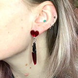 Red Heart Knife Dangle Earrings