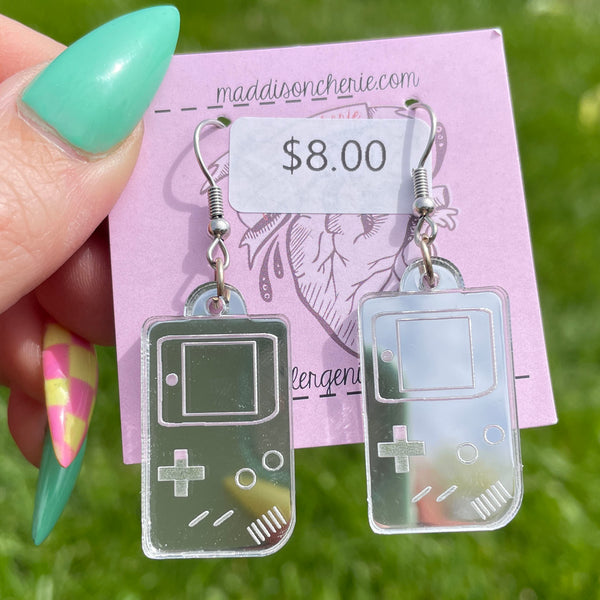 CLEARANCE - Mirrored Silver Gameboy Earrings