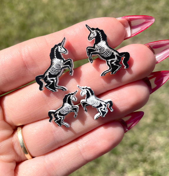 Unicorn Skeleton Stud Earrings - 2 sizes!